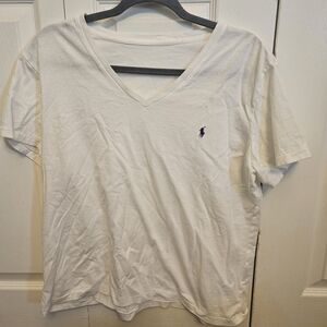 Ralph Lauren White V-Neck Short Sleeve Top with Navy Pony